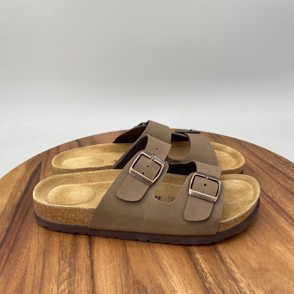 Cushionaire Lane Sandals Womens Size 8.5 M Brown Leather Casual Comfort Slides - Picture 1 of 9